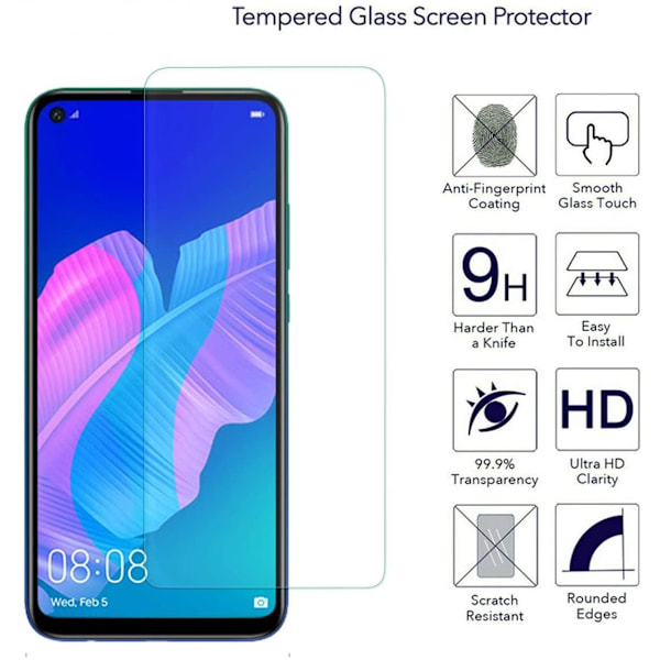 2 Pack Huawei P40 Lite Härdat glas Skärmskydd Transparent