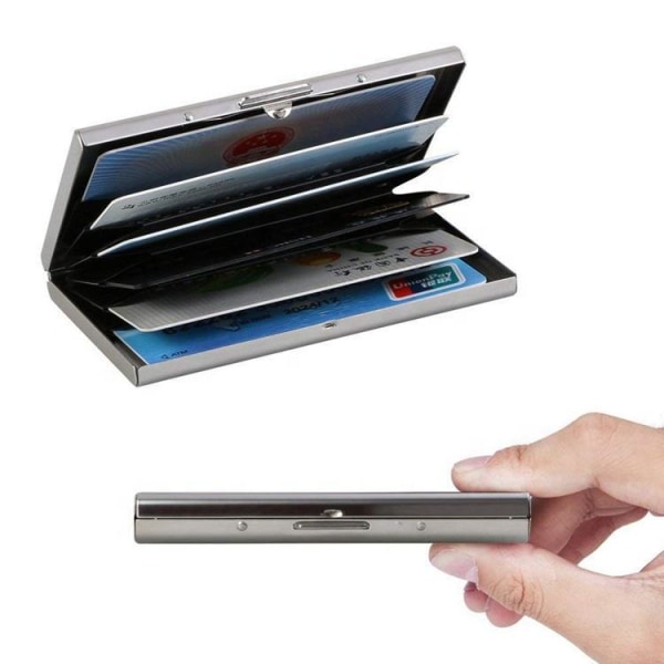 Rostfri - Korthållare med fack - Skyddar RFID - plånbokmetall Silver