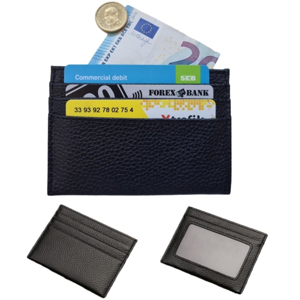 Läder korthållare Plånbok med sedelfack och ID-kortsficka Svart