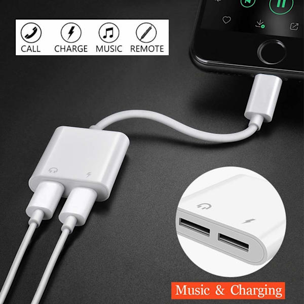 2 in 1 Lightning Adapter / splitter iPhone 7/8/X Vit