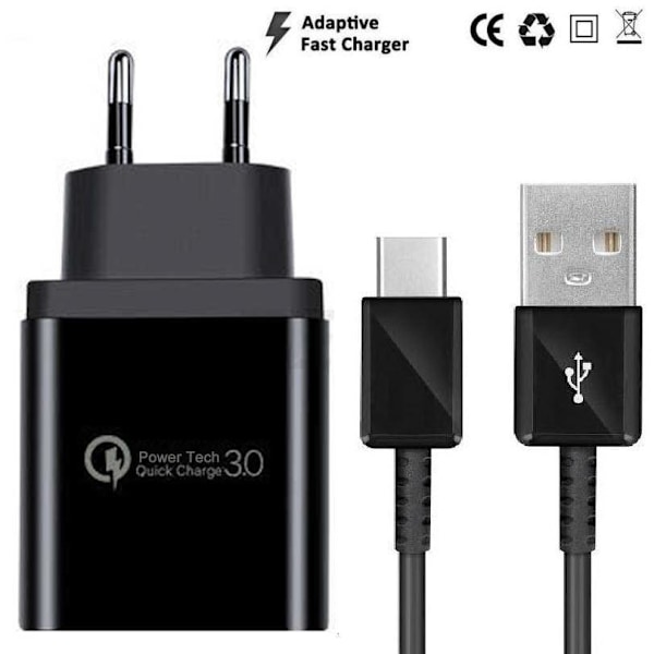 Snabbladdare Fast Charger med USB Kabel 3 Port Svart