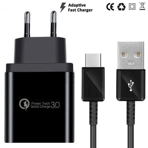 Snabbladdare Fast Charger USB-C Kabel 3 Port Svart Black
