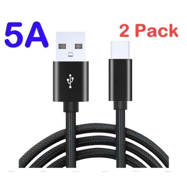 2 St 3m Hög kvalitets USB-C SnabbladdningsKabel laddare Type-C Svart