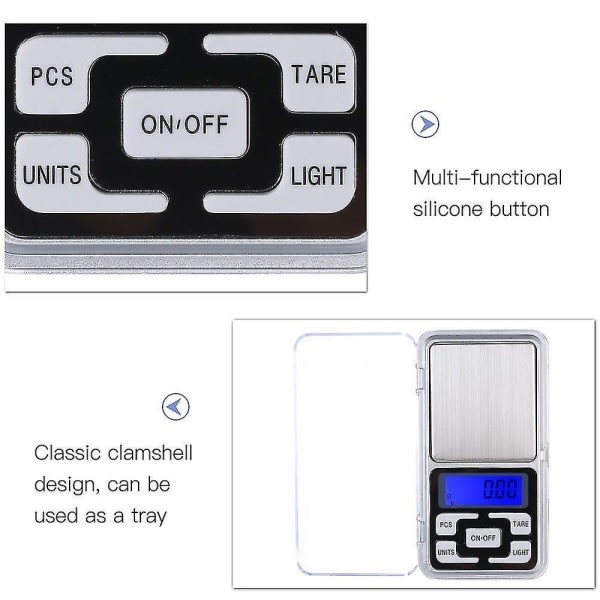 Pocket Scale, Digitalvåg i fick format, Smyckes våg 0,01 - 200g Multicolor