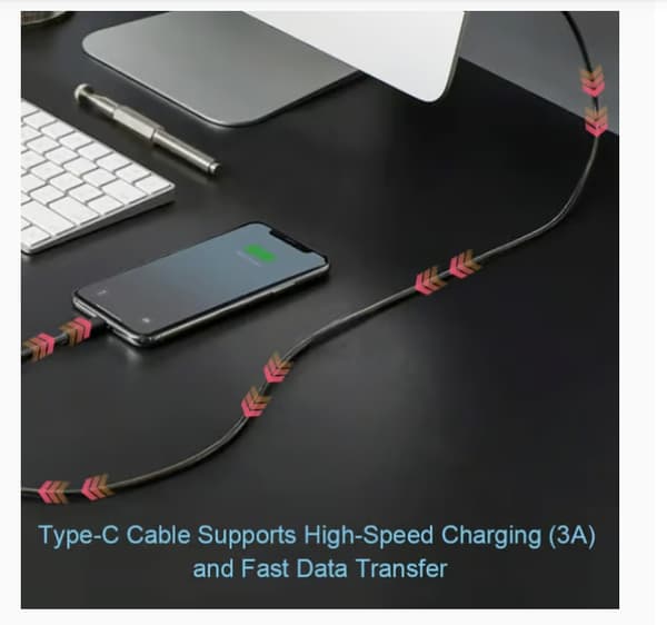 USB 2.0 till USB-C-kabel – 3A snabbladdning – svart – 2 m