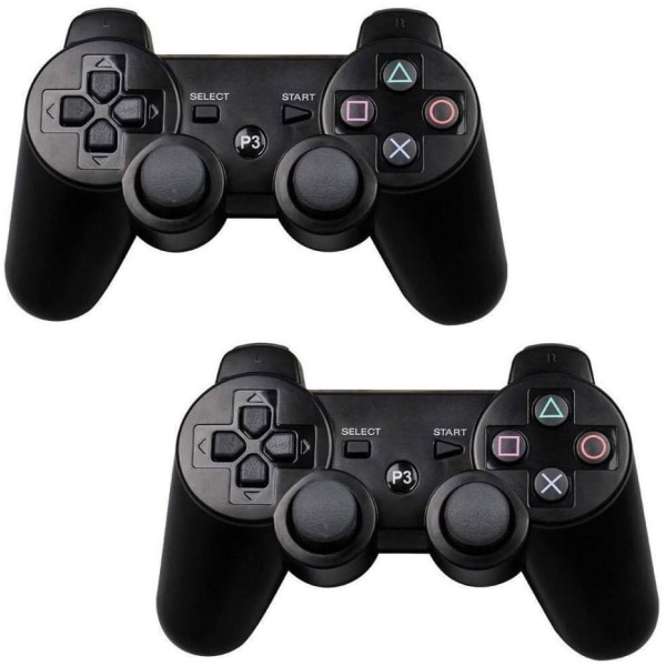 2Pcs PS3 trådlös handkontroll Svart