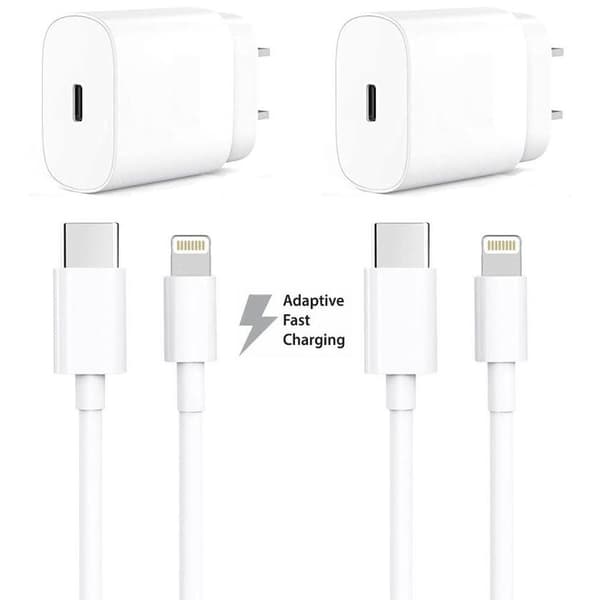 2-Pack iPhone laddare Apple 11/12/13 USB-C strömadapter 20W + 2m White