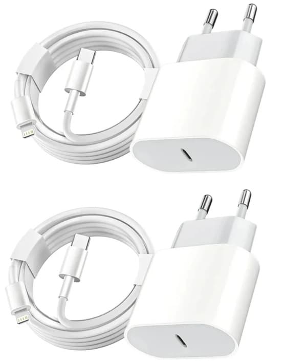 2 Pack Laddare till iPhone + kabel USB-C 20W Snabbladdare vit 2m White