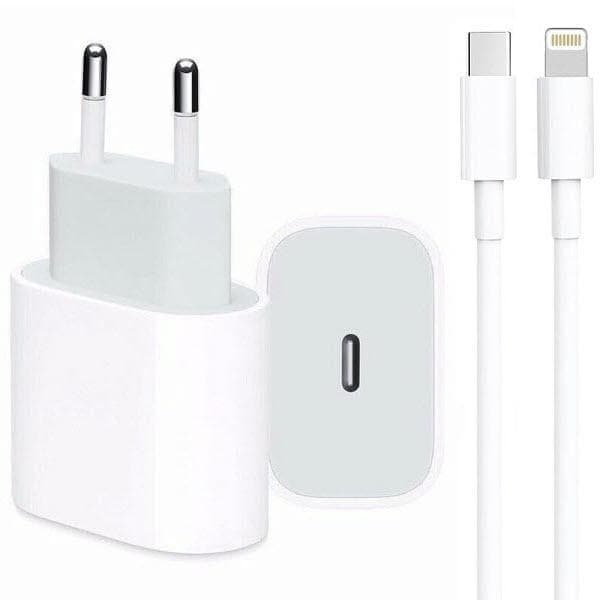 iPhone laddare 11/12/13/14 strömadapter 20W PD +2m Kabel Vit