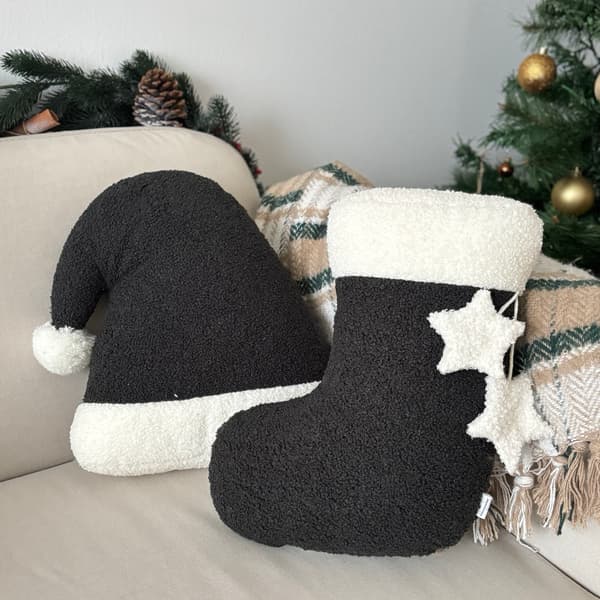 Julglasformad kudde, svart bouclé-kudde