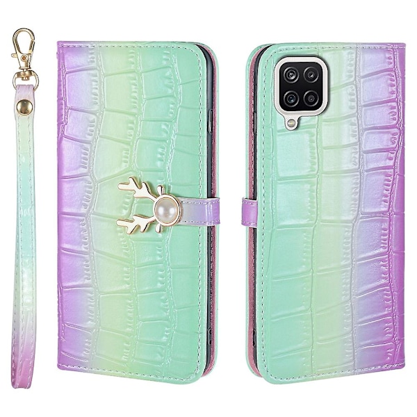 Kompatibel med Samsung Galaxy A22 4g Case Deer Pattern Elk Flip Läder cover - Blå Green none