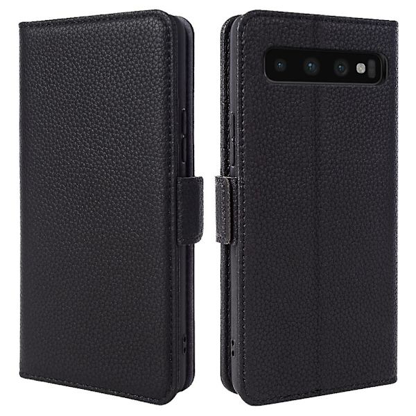 För Samsung Galaxy S10 Plus anti-scratch Litchi Texture Äkta kohud Läder+tpu Telefon Case Black