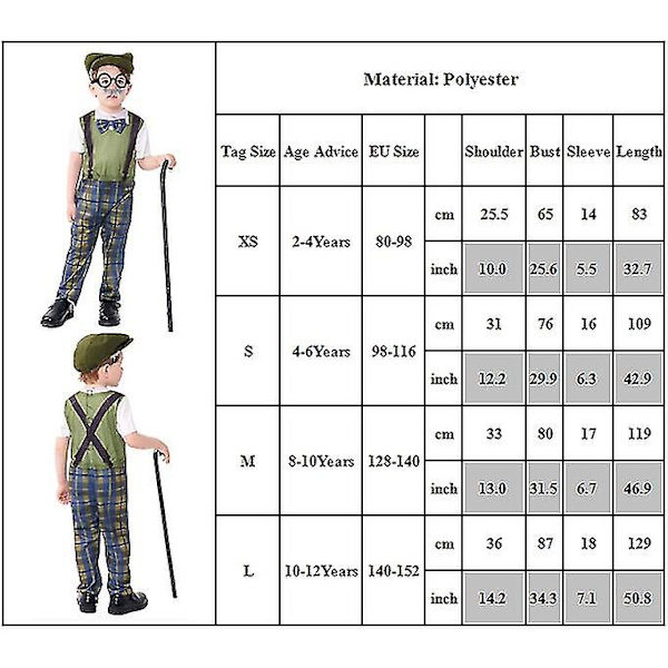 2-12 år gamla barn pojke morfar 100 dagar i skolan Äldre kläder Finklänning Jumpsuit Hatt glasögon set 4-6 years old