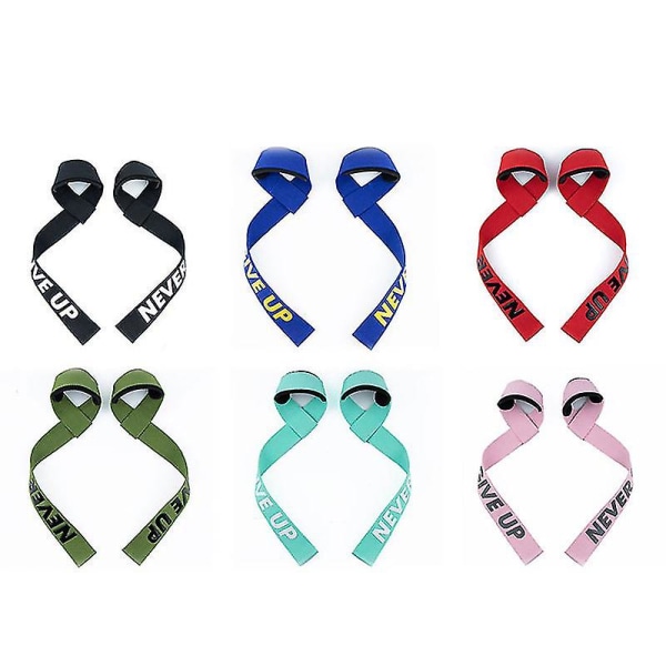 Tyngdlyftningsremmar Dämpade handled Styrketräningsstöd Marklyftsband för män Black NEVER GIVE UP 2pcs