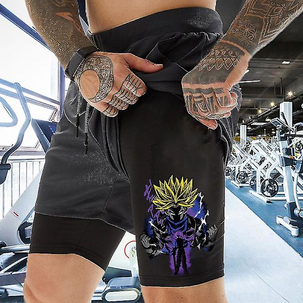 Anime Print 2 i 1 Gym Shorts för män, atletiska träningsshorts med foder, Bodybuilding Training Running Jogging Quick Dry Red 1 M
