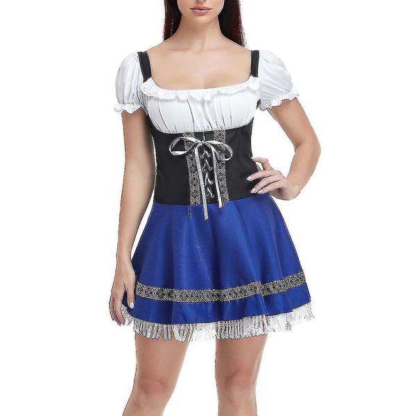 Oktoberfestdräkt för kvinnor Vuxen Dirndl tysk traditionell bayersk ölkarneval Fraulein Cosplay jungfruklänning Navy blue M