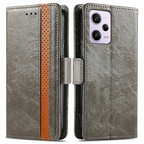 Caseneo 002-serien Rfid-blockerande case för Xiaomi Redmi Note 12 Pro 5g / Note 12 Pro Speed ​​5g / Poco X5 Pro 5g, skarvningsplånboksställ Grey