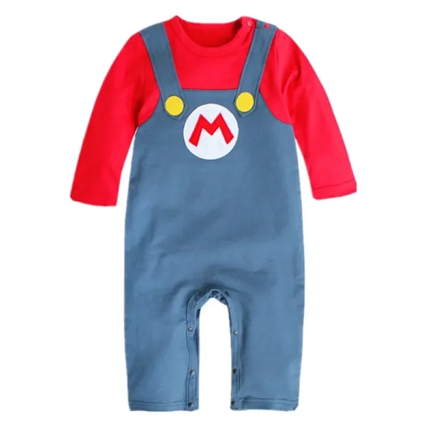 Baby Super Mari Bros cosplaydräkt barn anime fantasy rompers nyfödd Halloween fest långärmad T-shirts klänning kostym 70cm 01