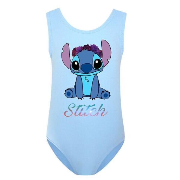 Flickor Barn Stitch Print Monokini Badkläder One Piece Tecknad Simdräkt Baddräkt Sky Blue 11-12 Years