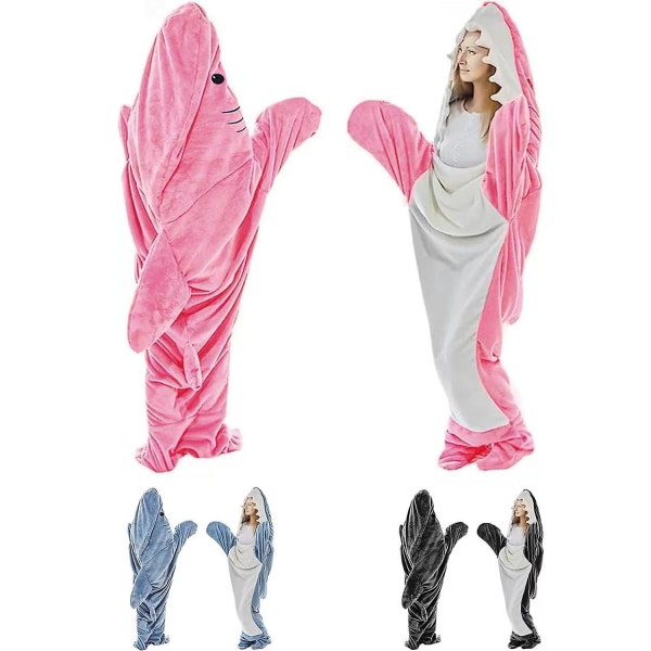 Super Soft Shark Blanket Hoodie Vuxen, Shark Blanket Cozy Flanell Hoodie Pink 140cm