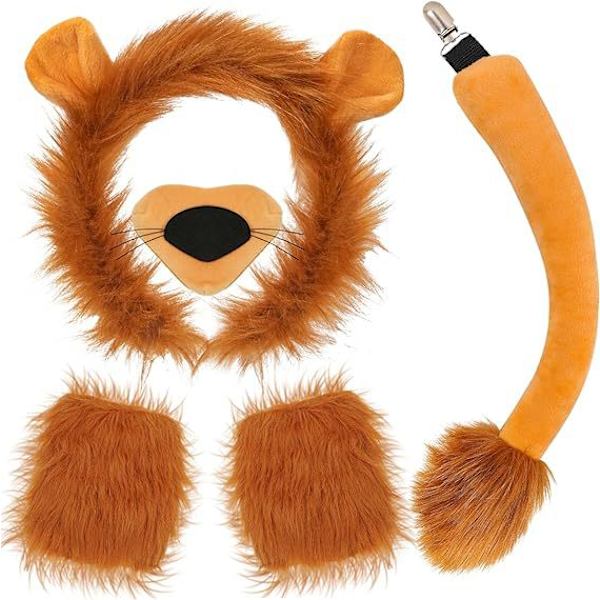 Lejonöronpannband och svansuppsättning Halloween djur cosplay kostymtillbehör barn vuxen Lion 5 Piece Set (Leg Cover)