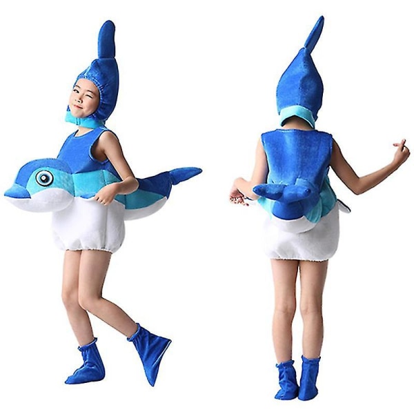 Unisex Toddler Delfin Haj Whale Cosplay Kostym För Barn Djur Jumpsuit Huvudbonader Skor Barn Performance Suit Dolphin 120cm