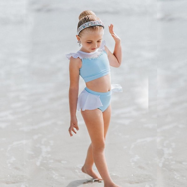 Tvådelad baddräkt för tjejer Princess Bikini Volanger Beach Surf Simning Baddräkt Rollspel Badkläder Set 3-8t 150