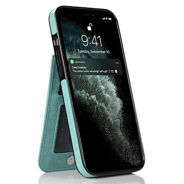 Telefon Kickstand Case För Iphone 14 Plus, Korthållare Pu Läder + Tpu Cover Mint Green