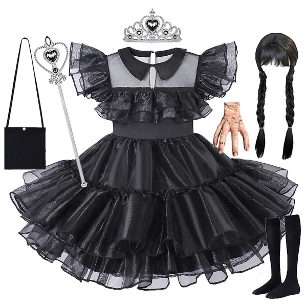 2023 Flickor Onsdags Cosplay Klänning Barn Prinsessan Klä Upp Vampirina Halloween Dräkt Barn Karneval Fest Förklädnad 2T Wednesday 8