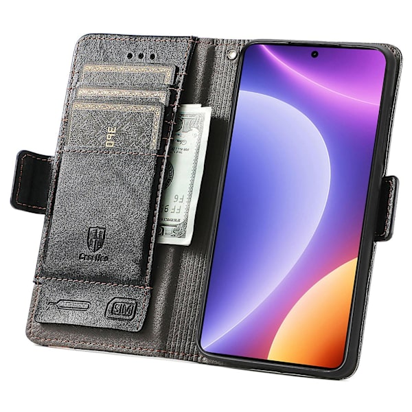 Caseneo 002 Series Phone case För Xiaomi Redmi Note 12 Turbo / Poco F5 5g, Splicing Pu Leather Rfid Blocking Stand Cover Black
