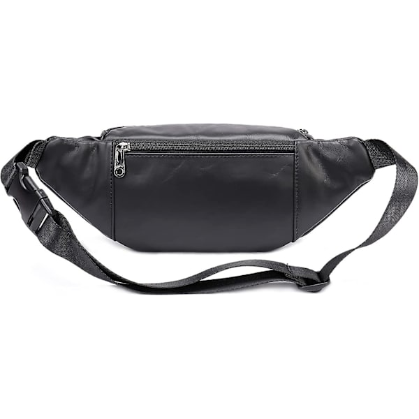 Äkta läder Fanny Pack välgjord slitstark midjeväska i läder med massor av fickor med blixtlås Svart null none