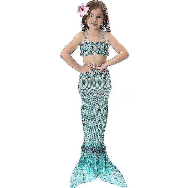 Barn Flickor Mermaid Tail Bikini Set Badkläder Baddräkt Simdräkt_y Dark Green 4-5 Years