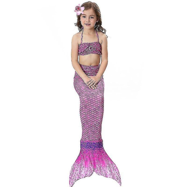 Barn Flickor Mermaid Tail Bikini Set Badkläder Baddräkt Simdräkt F Purple 9-10 Years