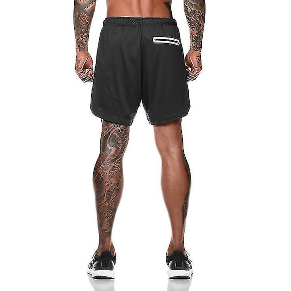 Herr 2 i 1 Träning Löparshorts Med Dragkedjefickor black M