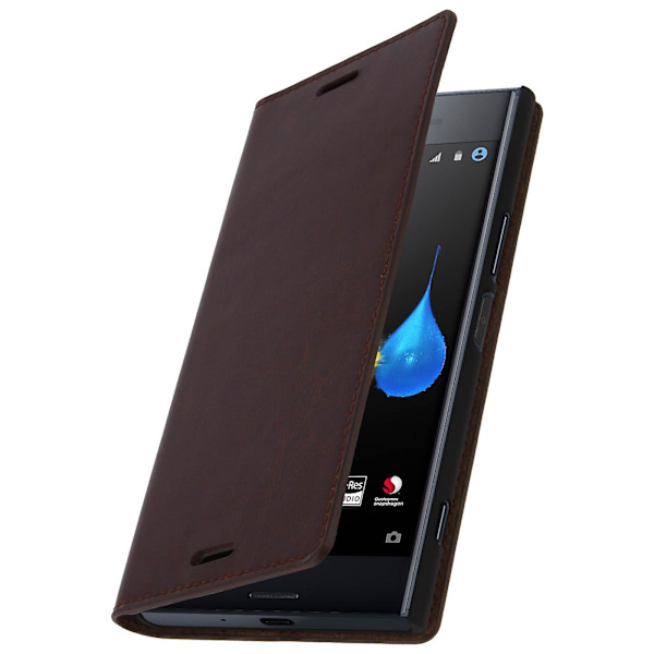 Folio äkta läder Sony Xperia XZ Premium-fodral Case Videoställ Brown