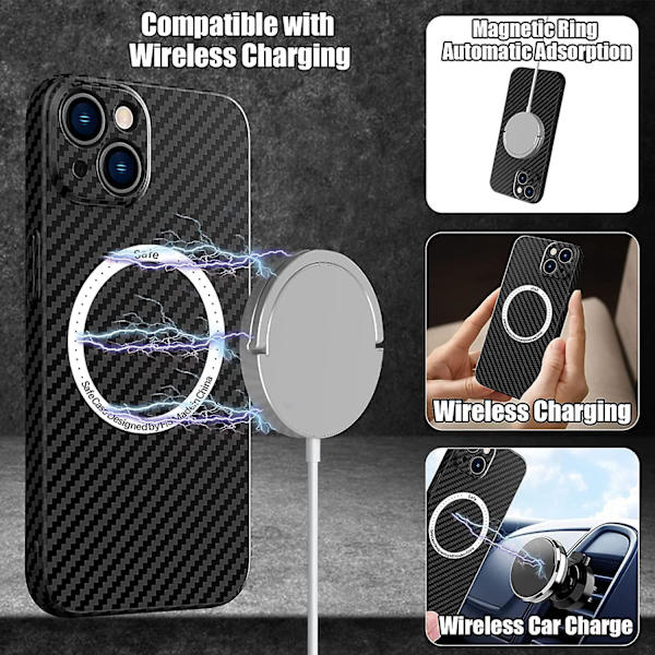 Magnetisk Magsafe- case kompatibelt Iphone 14 Pro Max/14 Pro/14 med linsskydd och kolfiberstruktur for iPhone 14 Pro Black