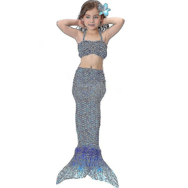 Barn Flickor Mermaid Tail Bikini Set Badkläder Baddräkt Simdräkt Dark Blue 6-7 Years