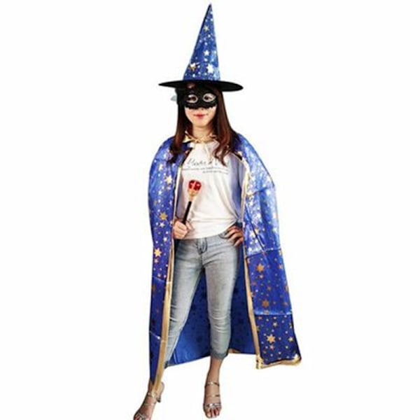 Halloween-cape för barn och vuxna, bal-klänning, femuddig stjärncape, hattset, cosplay-rekvisita 80cm black All yards