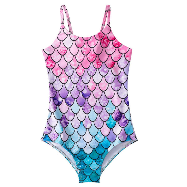 Mermaid Swimsuit Girls One Piece Baddräkt Spa Beach Badkläder --- Färgglada D (storlek 120)