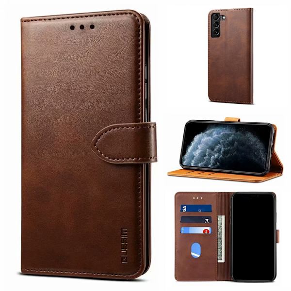 Case för Samsung S21 FE 5G 6,4" 2021 Release, Allytech Korthållare Flip Cover Repfri magnetisk knapp Vikbar bokstil Stativ P coffee