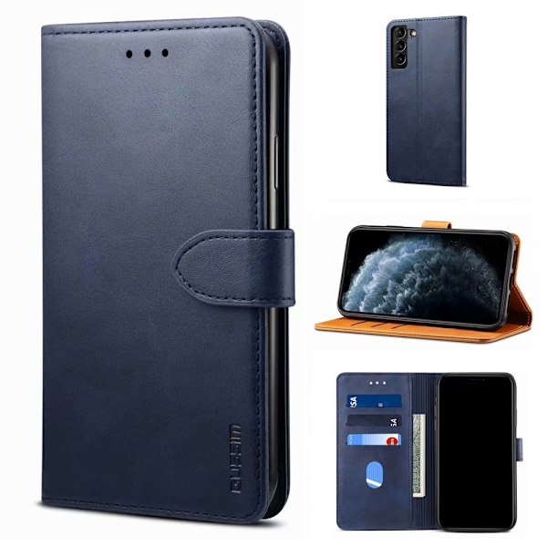Case för Samsung S21 FE 5G 6,4" 2021 Release, Allytech Korthållare Flip Cover Repfri magnetisk knapp Vikbar bokstil Stativ P blue