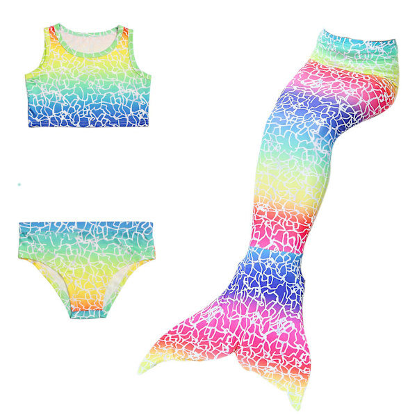Sommarflickans sjöjungfrustjärt med monofena Halloween-kostym prinsessklänning baddräkt bikini badkläder för simning V 150cm(11-12T) 3PCS without fins22
