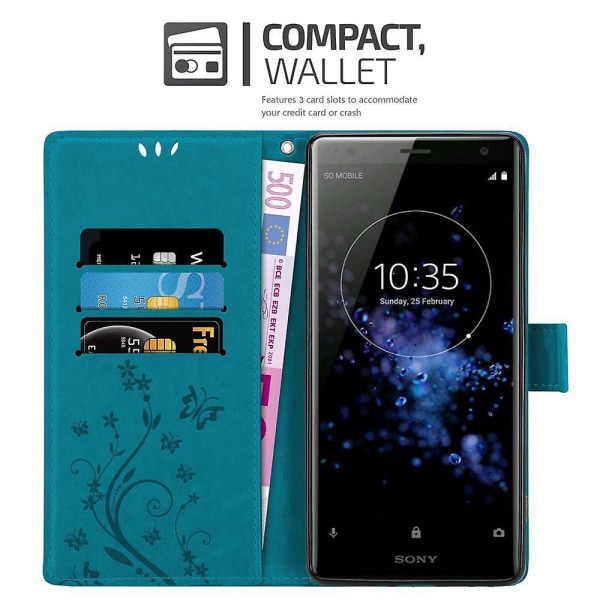 Sony Xperia XZ2 Cover Case - med blommönster och stativfunktion och kortplats FLORAL BLUE Xperia XZ2