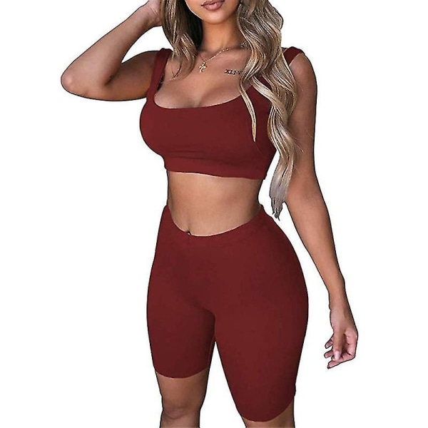 Kvinnor High Waist Yoga Shorts Fitness Gym Leggings Cykel Shorts Byxor Wine Red XL