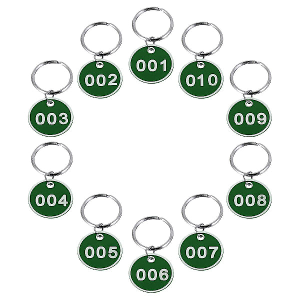 1 förpackning/10 st nyckelbrickor med ringnumrerade ID-etiketter Nyckelring nummer från 1 till 10 Green 6.5X3CM