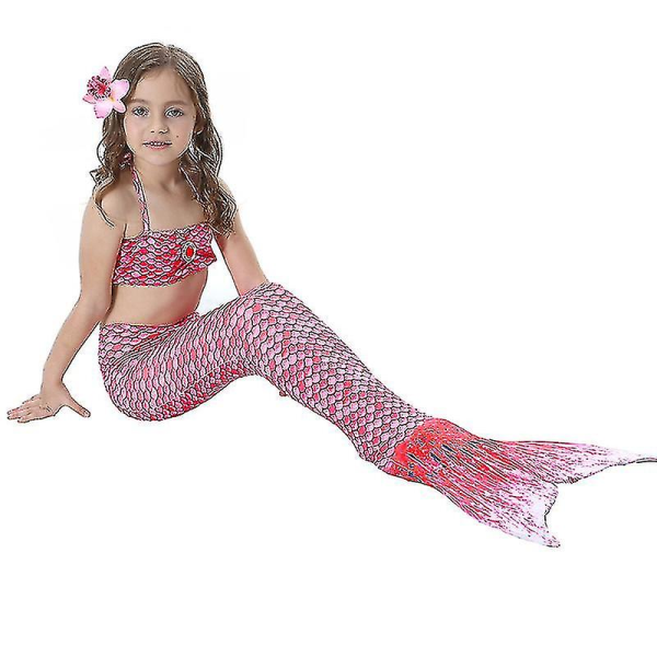 Barn Flickor Mermaid Tail Bikini Set Badkläder Baddräkt Simdräkt F Pink 6-7 Years