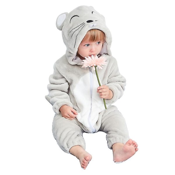 Unisex baby Vinter Höst Flanell Huva Romper Cosplay Jumpsuit mouse 70