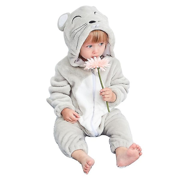 Unisex baby Vinter Höst Flanell Huva Romper Cosplay Jumpsuit mouse 80