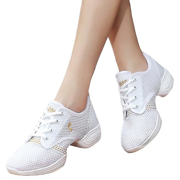 Jazzsko med snörning för kvinnor Lätt moderna danssneakers med splitsula danssneaker White EU 34