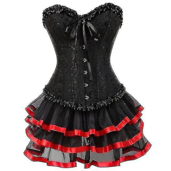 Korsetter Klänningar För kvinnor Plus Size Kostym Overbust Burlesk Korsett Och Mini Kjol Set Tutu Corselet Red XL